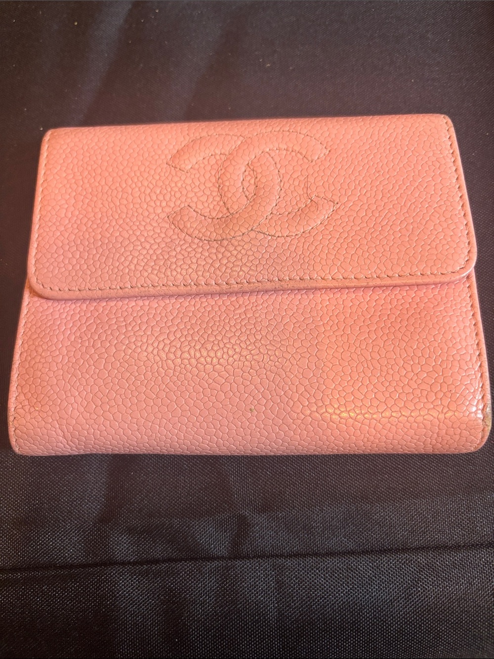 CHANEL Pink Caviar Leather Wallet with Embossed CC